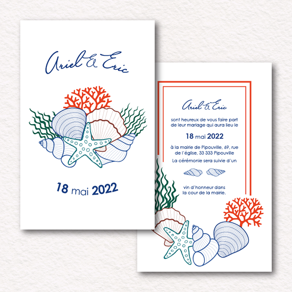 Invitation avec un motif de coquillages