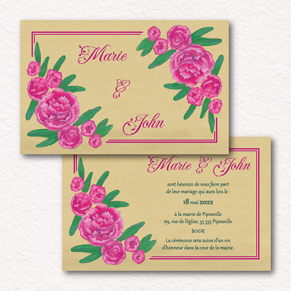 Invitation avec un motif de pivoine.