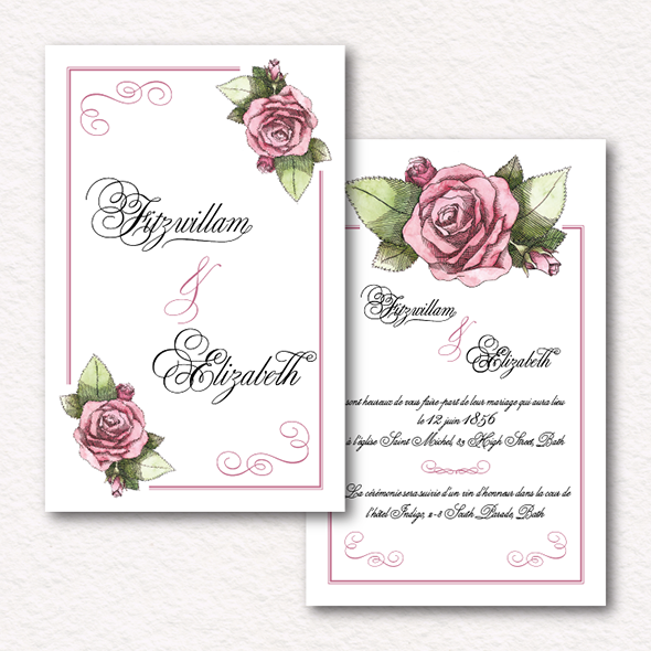 Invitation avec un motif de roses.