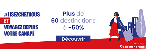 Bannière présentant une promotion sur des e-books avec la thématique du voyage.