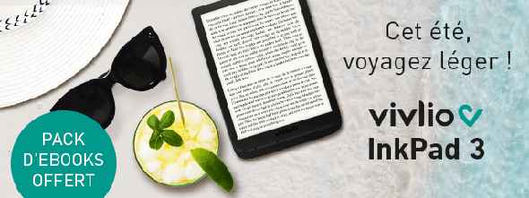Bannière mobile promotionnel estivale pour la liseuse Vivlio InkPad3.